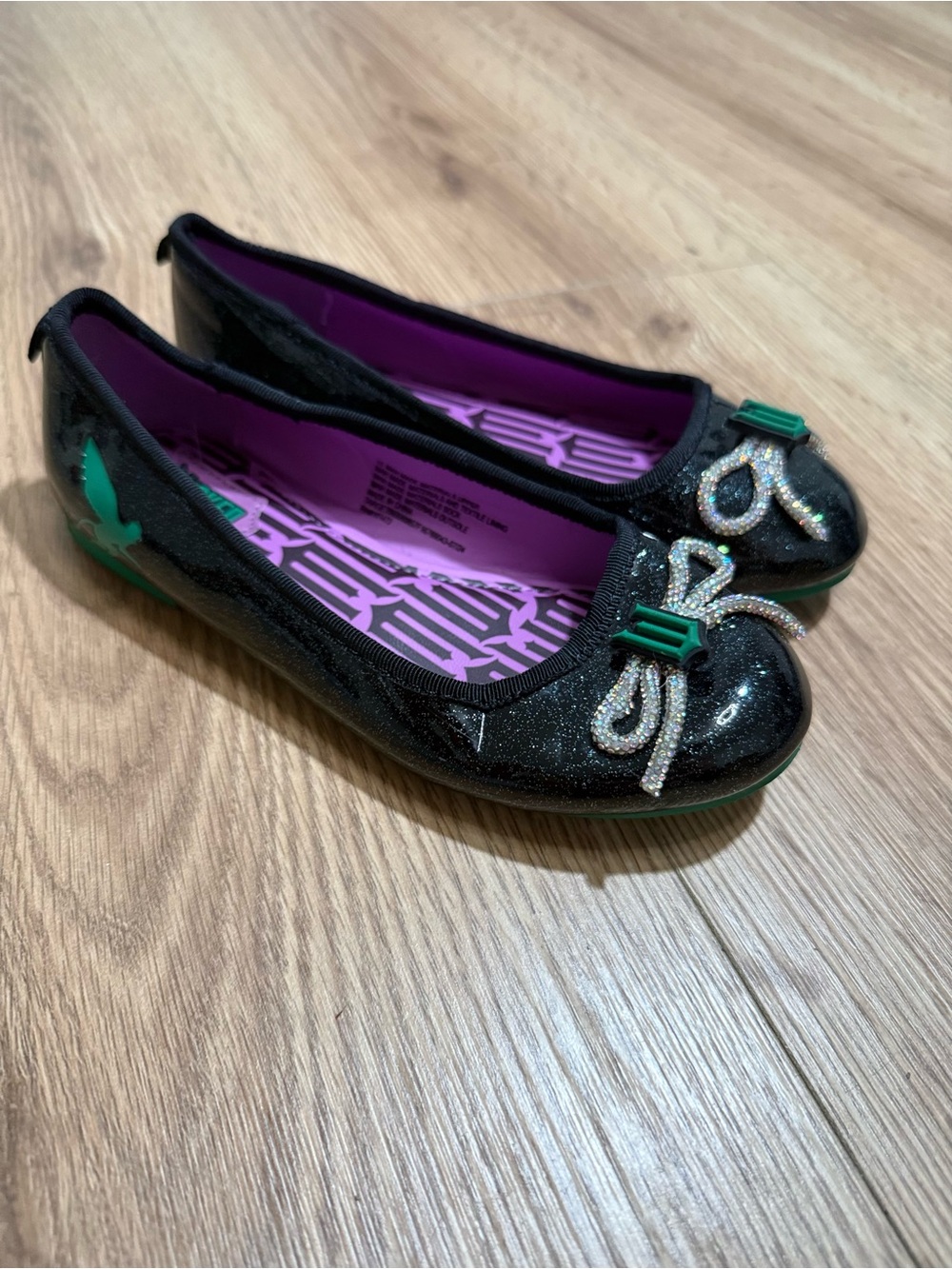 WICKED Elphaba Ballet Flats Girls Size 13 Black Glitter Rhinestone Bow Target